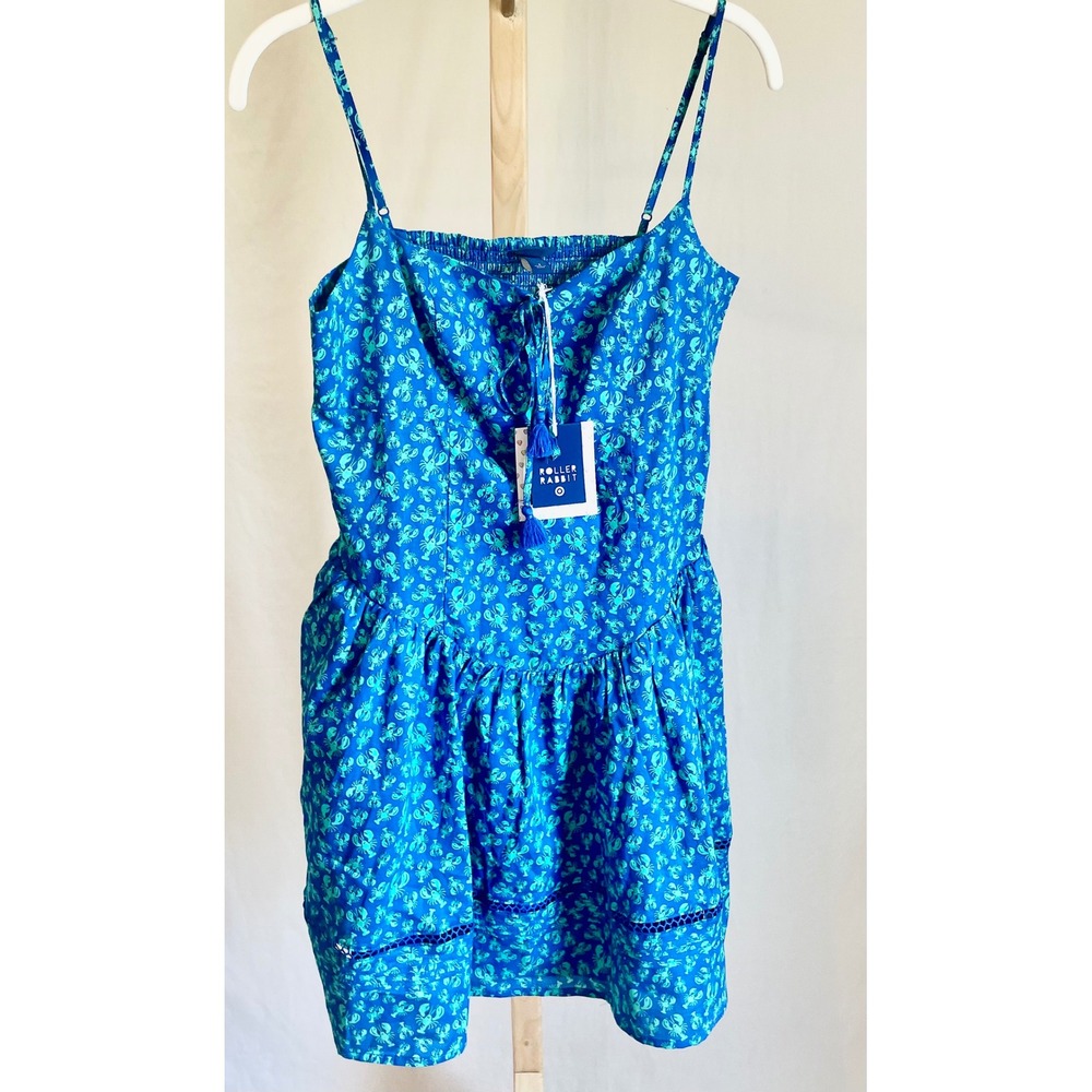 Roller Rabbit x Target Blue Lobster Print Mini Dress Smocked Tie Front Small NEW